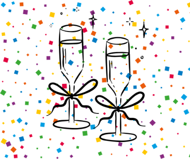 confetti background with two champagne flutes